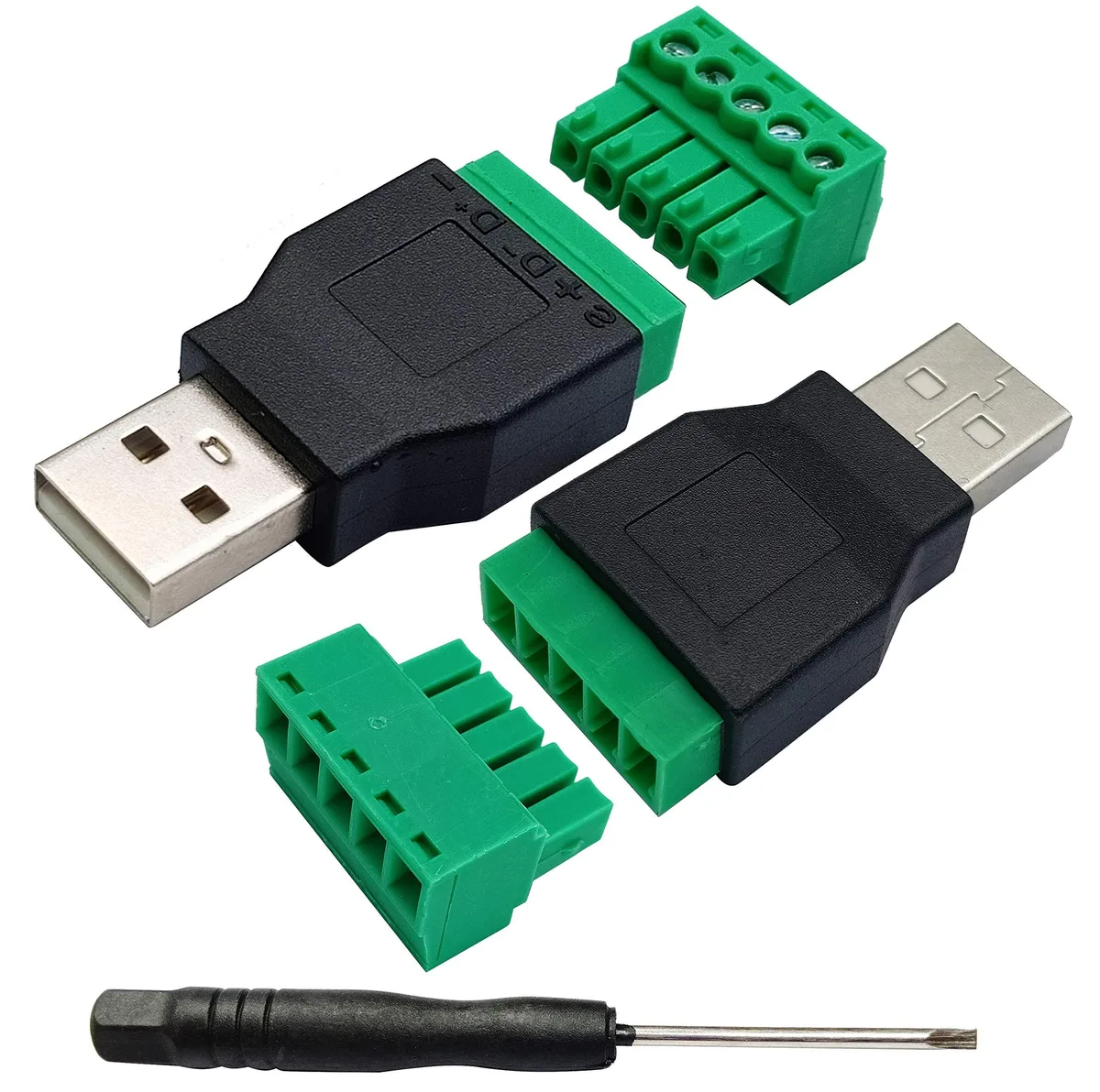 BUCIER BUCIER USB 2.0 A Male to 5-Pin Screw Terminal Adapter 2-Pack — product photo