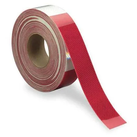 Roll of red and white reflective tape, rigid finish, two inches wide