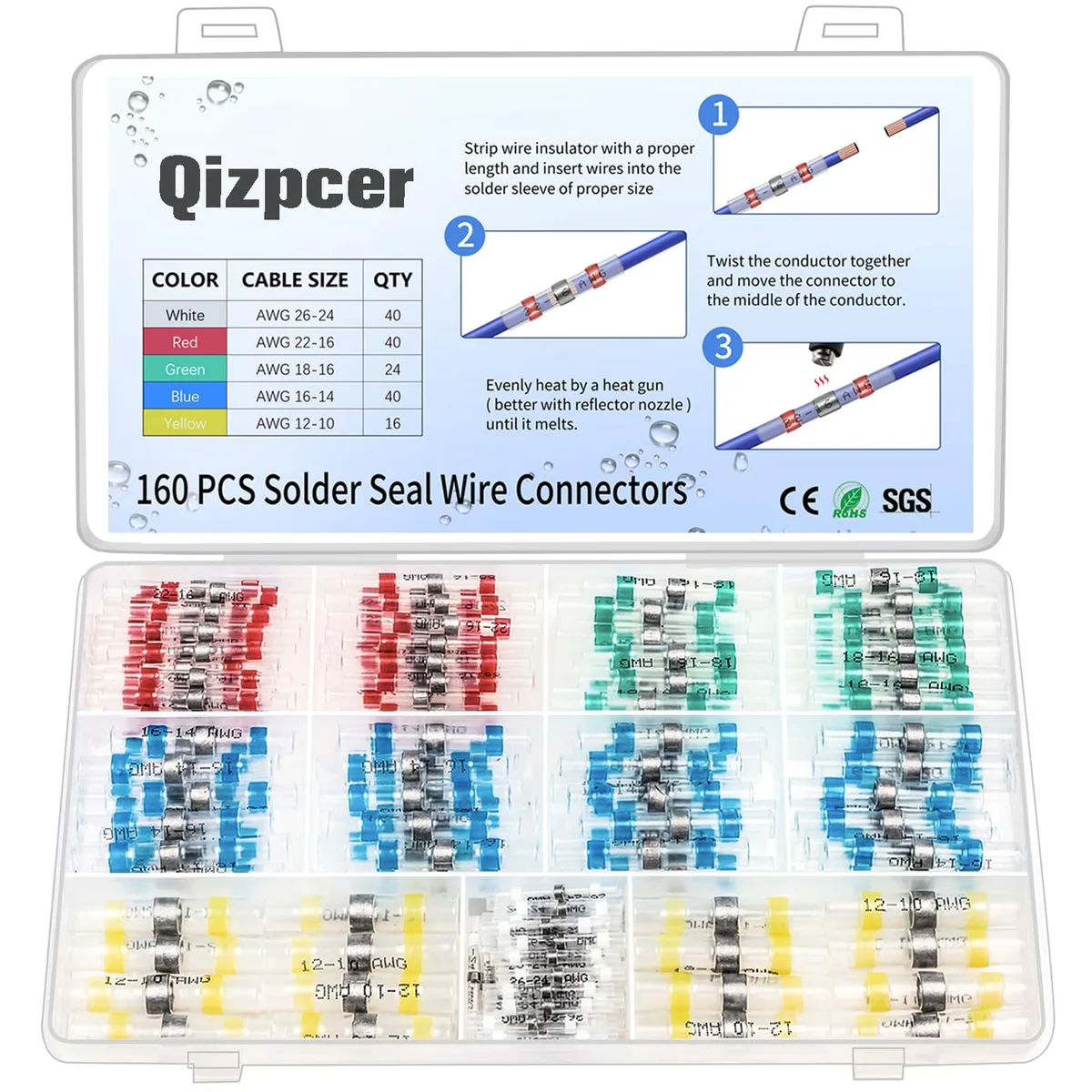 QIZPCER 160 Pcs Solder Seal Wire Cap Connectors Kit — product photo
