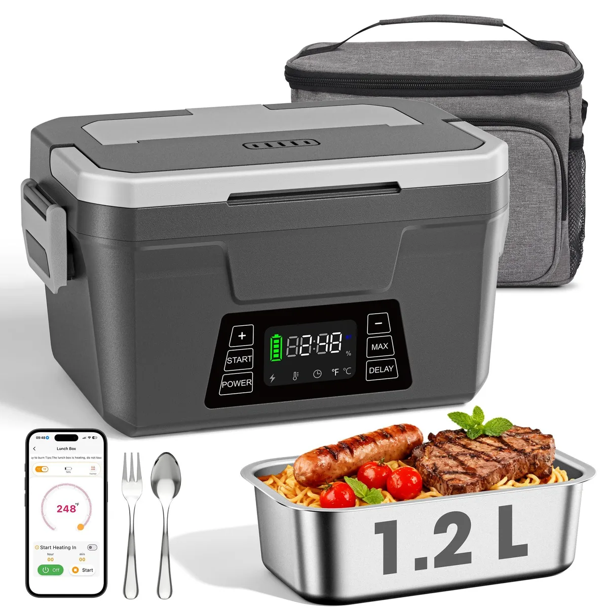 DNBeffulgent DNBeffulgent HD-J-0122 1.2L Cordless Heated Lunch Box Gray — product photo