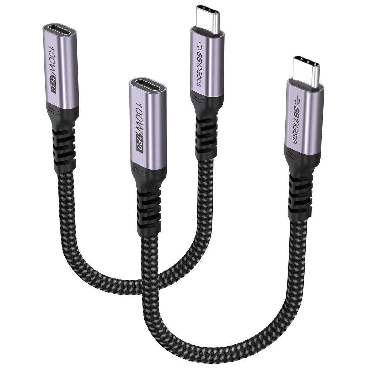 Two short grey USB-C extension cables with male-to-female connectors