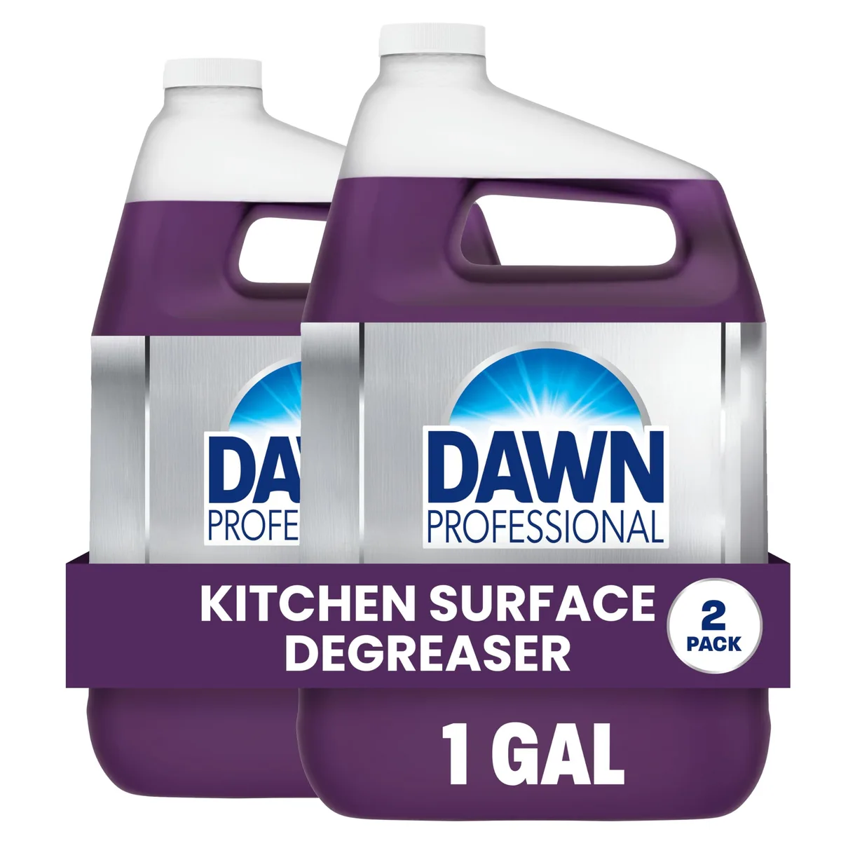 Two one-gallon purple jugs of concentrated kitchen degreaser refills