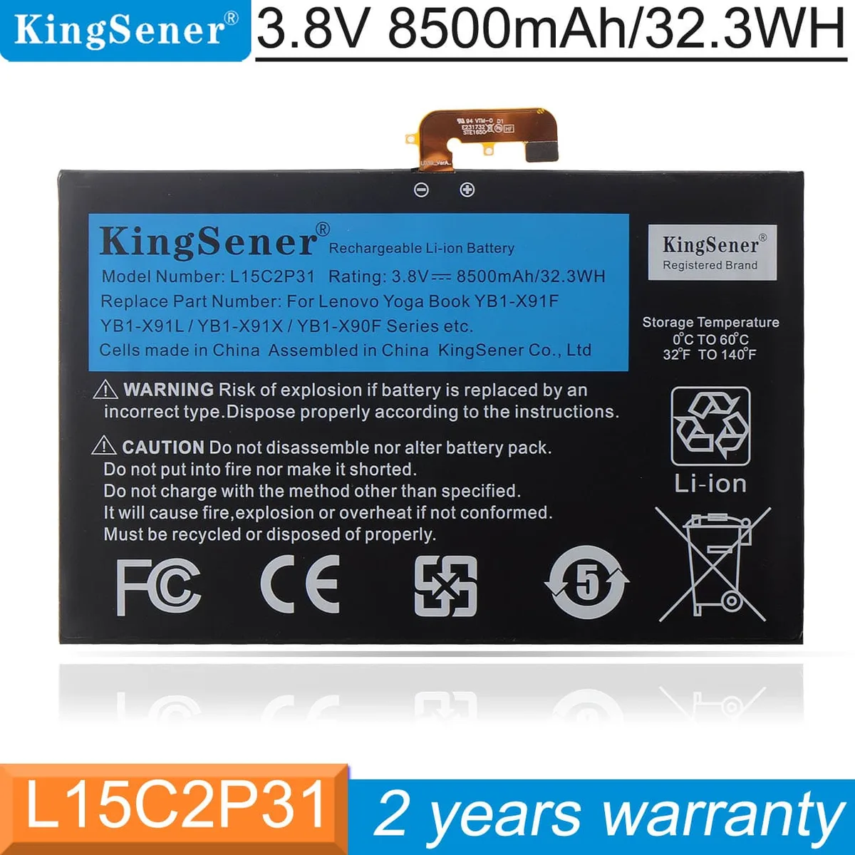 KingSener KingSener L15C2P31 laptop battery 8500mAh 3.8V 32.3Wh — product photo