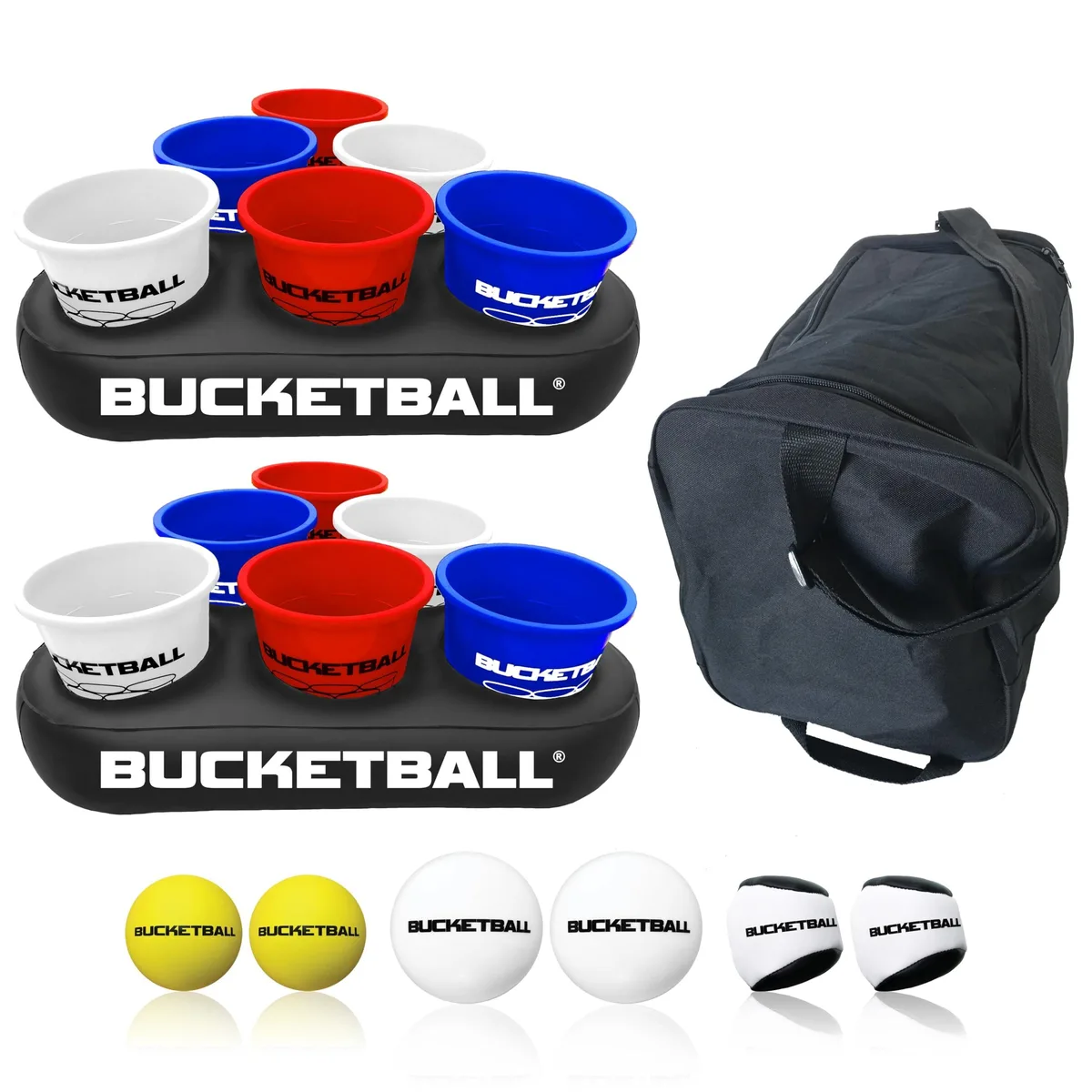  BucketBall USA Edition Party Pack Outdoor Toy 12 Buckets 2 Inflatable Racks 15 25 ft Range — product photo
