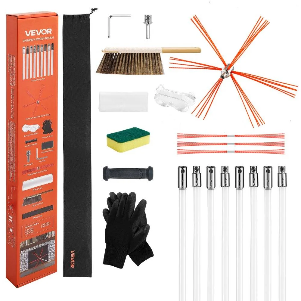 VEVOR VEVOR Chimney Sweep Kit 26 ft 90° Bendable Rod 3 Brushes Goggles Gloves — product photo