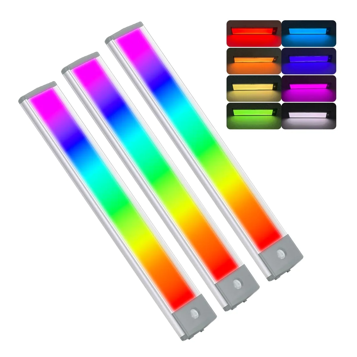 Three 10 inch rectangular RGB light bars with polished chrome finish
