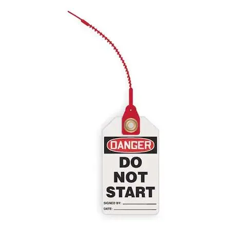 Pack of ten rectangular plastic danger tags in black red and white