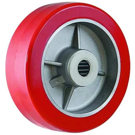 Black polyurethane caster wheel five inch diameter two inch width aluminum core roller bearing hub spanner bushing included