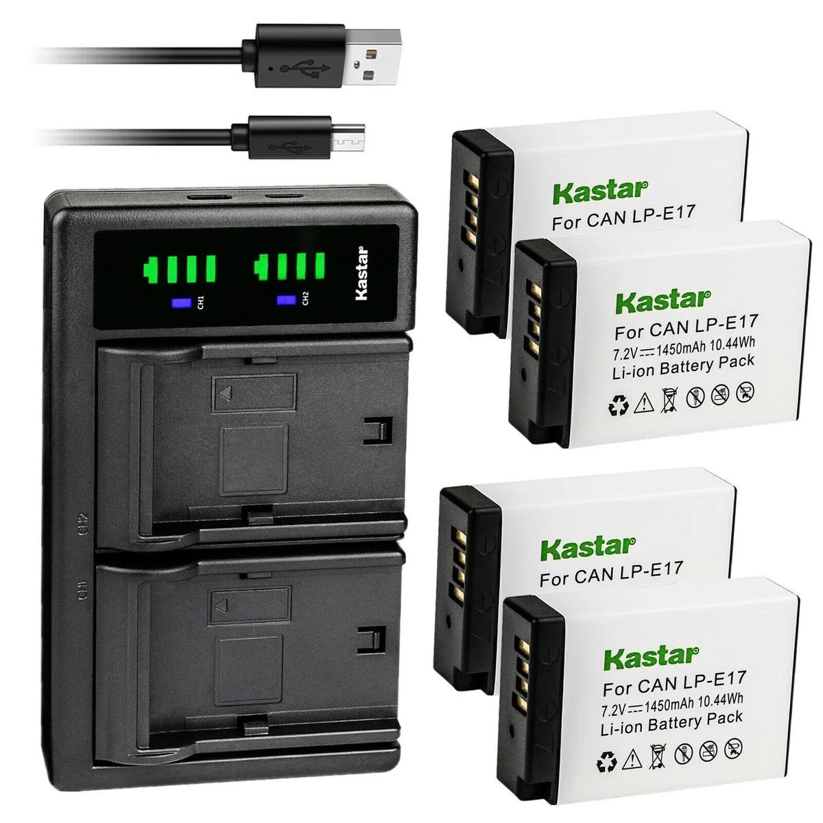 Kastar Kastar LP-E17H 4-pack battery and LTD2 USB charger — product photo