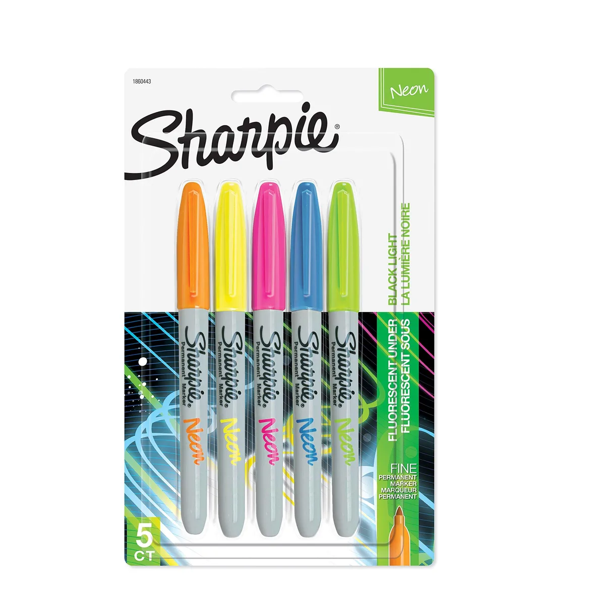  Sharpie Neon Permanent Markers Fine Point Assorted Colors 5 Count — product photo