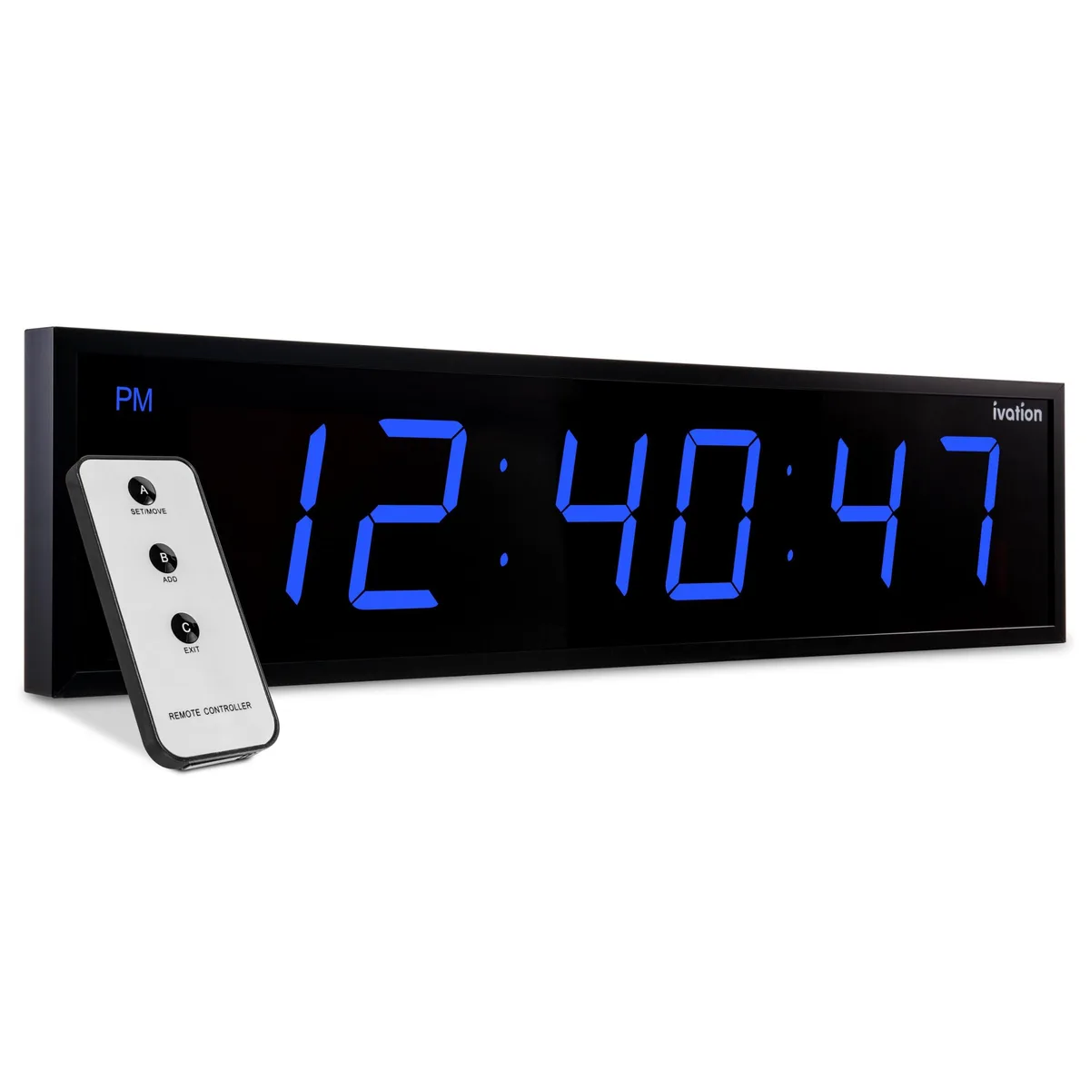 Ivation 30 inch digital LED wall clock with blue display and remote control