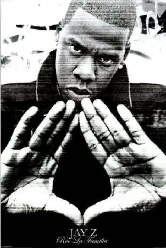Unframed rectangular poster print 24 by 36 inches showing Jay Z with hands raised
