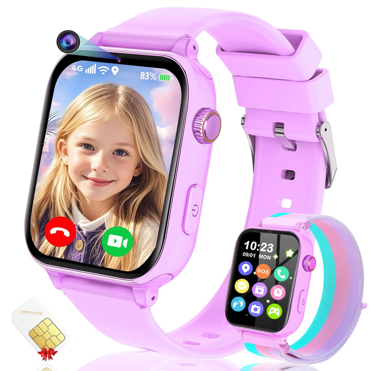  Lurkir A22 4G Kids Smart Watch Light Purple 3.5 cm — product photo