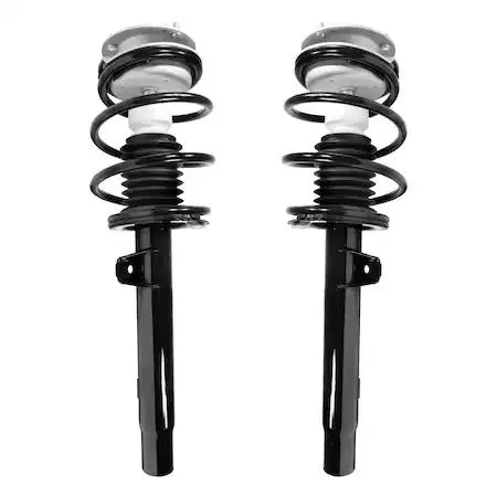 Pair of fully assembled front strut units with coil springs and top mounts for BMW E46