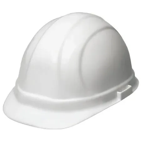 White front-brim hard hat with six-point pinlock suspension
