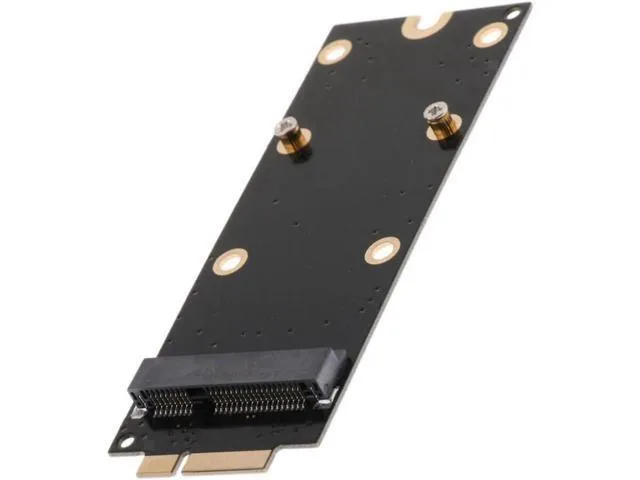 Small green circuit board with gold edge connector and SATA port