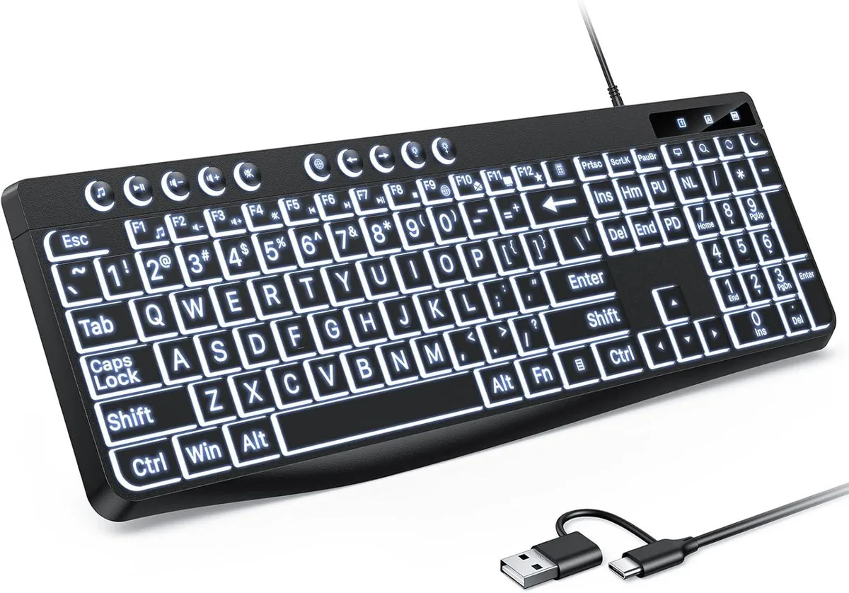 usbroway usbroway Large Print Gaming Keyboard Dual Interface White Backlight 39 — product photo