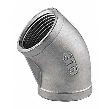 Stainless steel 45-degree elbow with female threaded ends