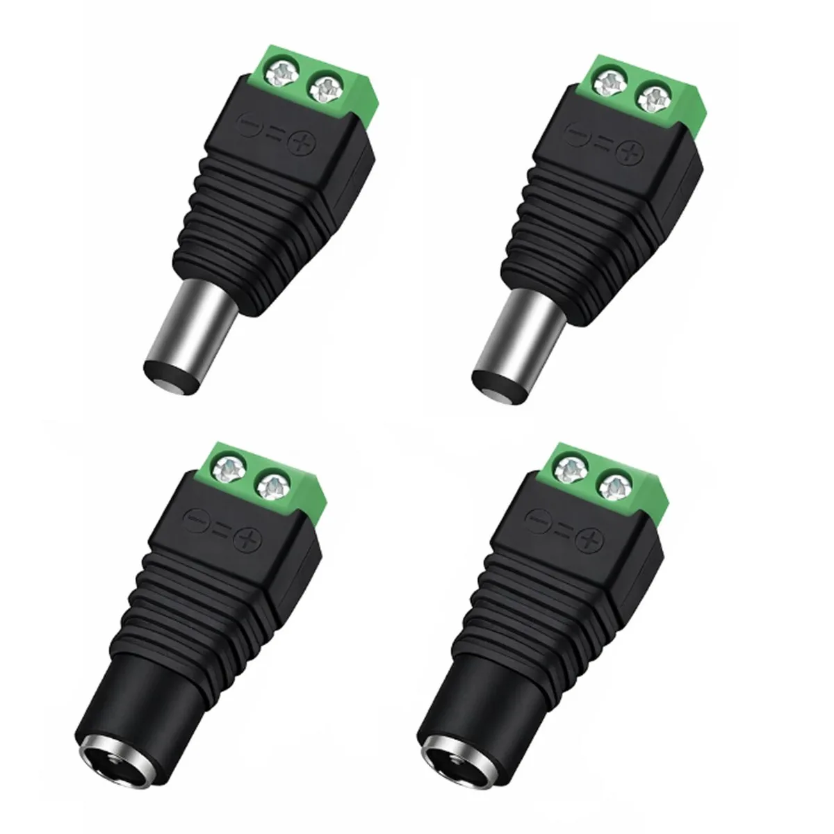  2 Male + 2 Female 12 V 2.1x5.5mm DC Power Jack Plug Adapter Barrel Connector — product photo
