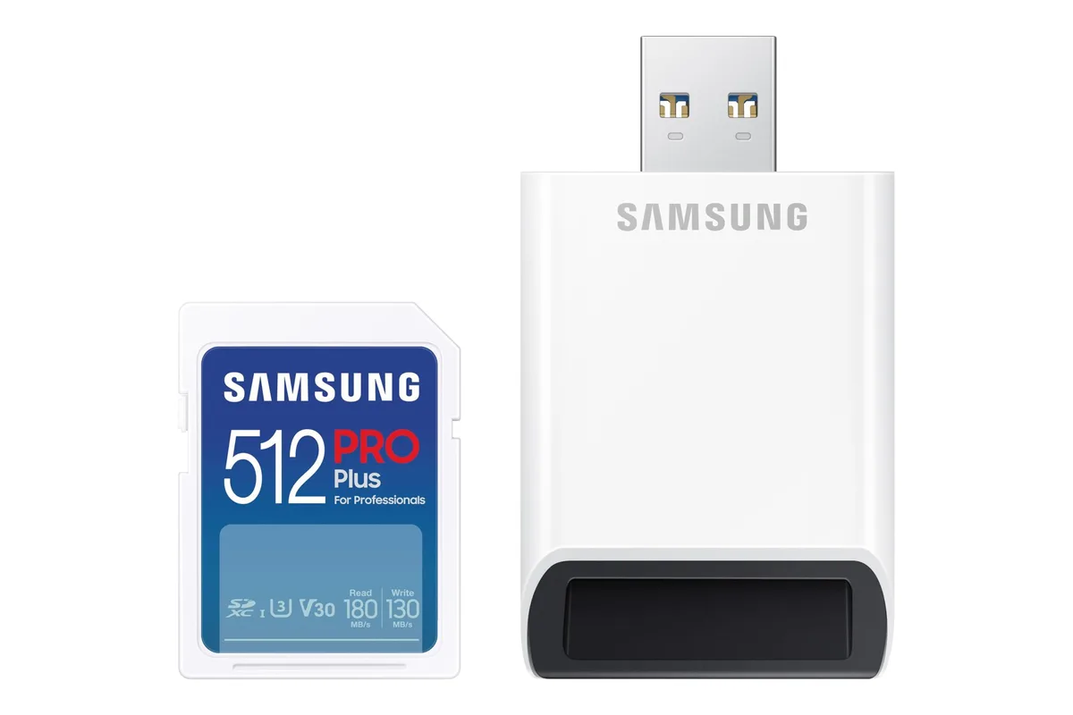 Blue and white SD card with USB reader adapter
