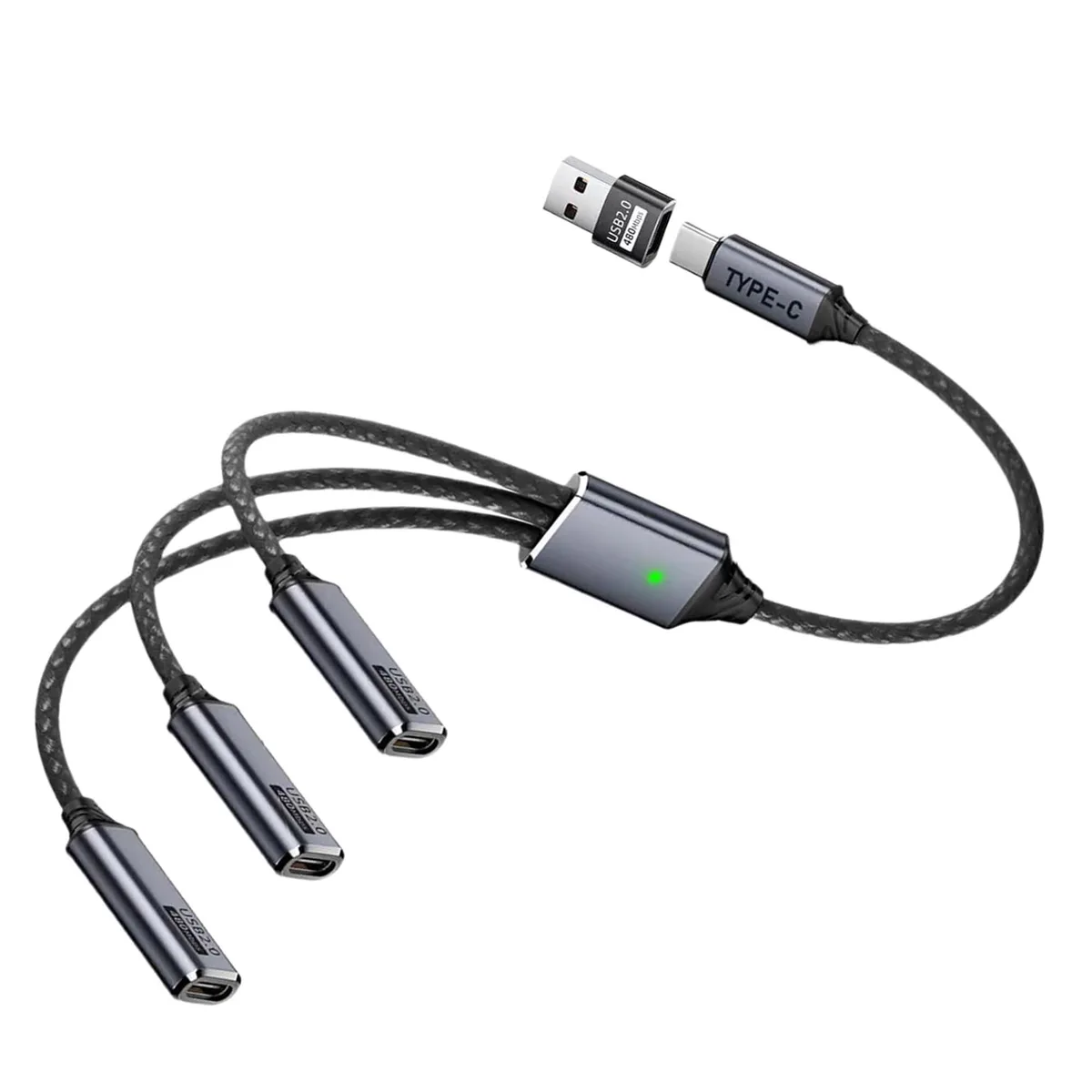  Danfetsoy DAF-00181 USB C Splitter 1 Male to 3 Female with USB A to C Adapter 25cm — product photo