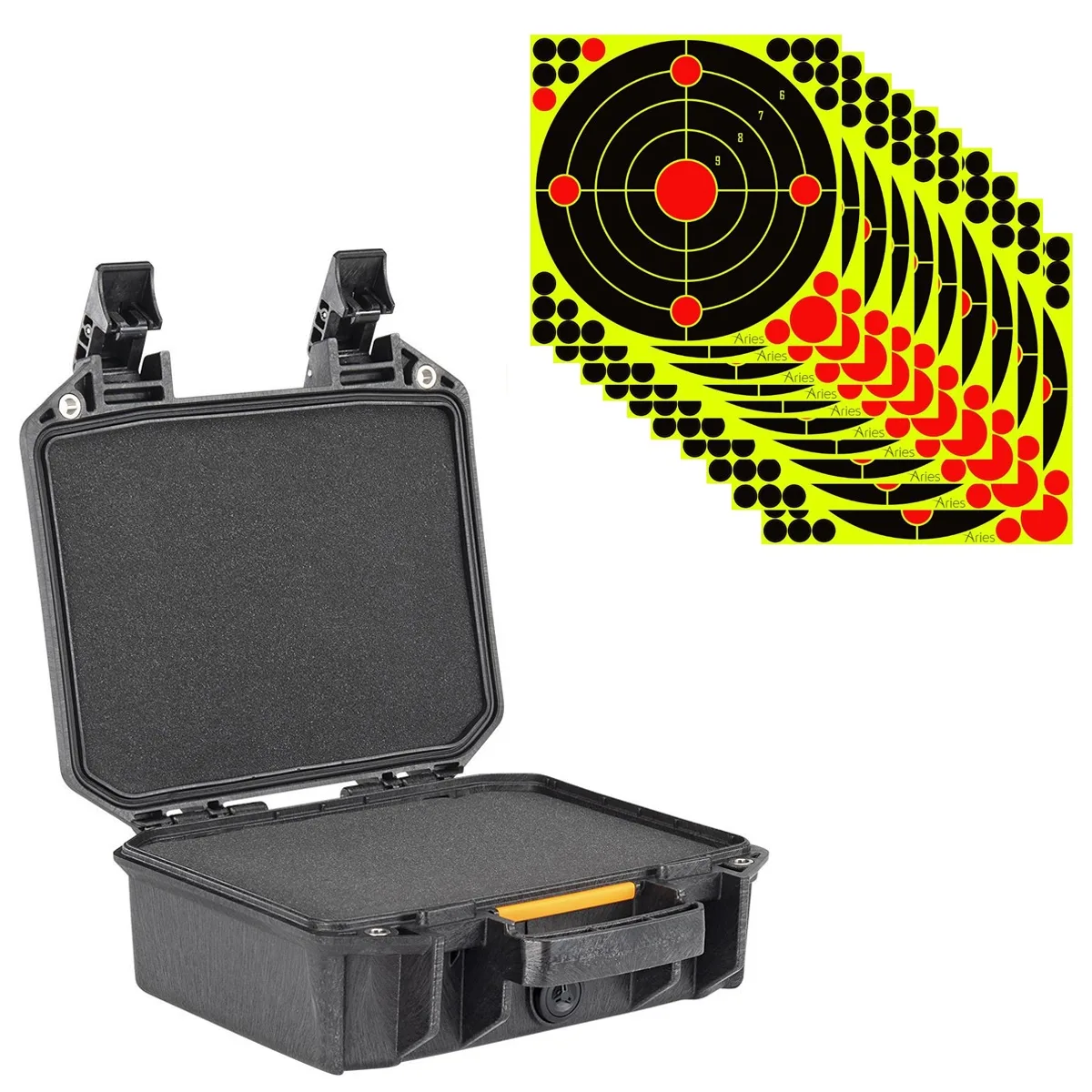 Pelican Products, Inc. Pelican V100 Vault Small Pistol Case with Foam Black Bundle 10x 12x12" Splatter Target Stickers — product photo