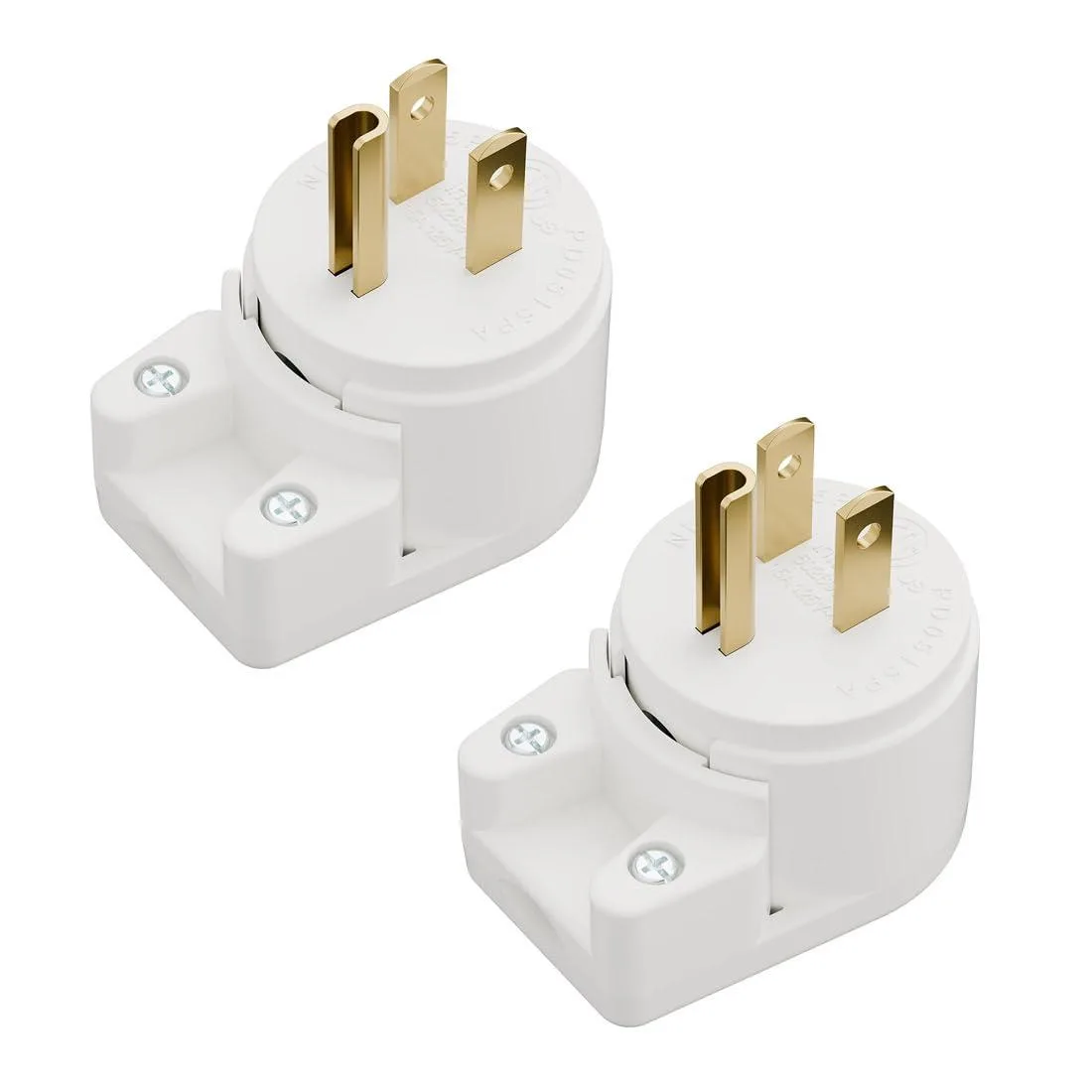 LORDWORLD LORDWORLD NEMA 5-15P 360° Rotatable Right Angle Plug 15A 125V White 2-Pack — product photo