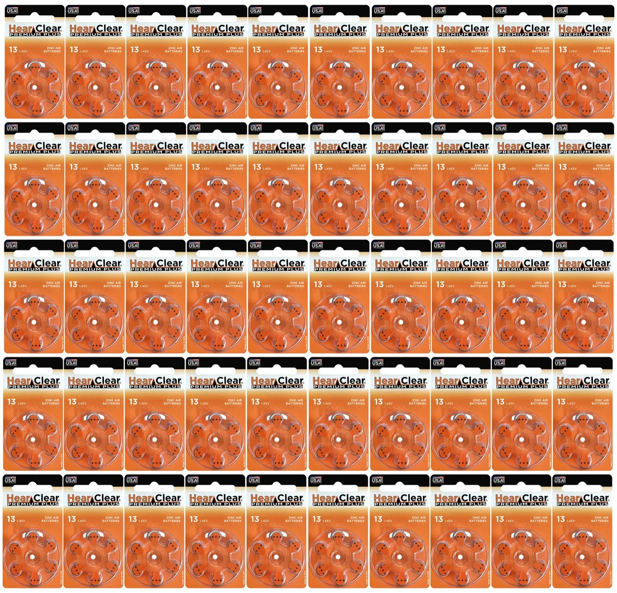 HearClear Battery HearClear Battery Size 13 PR48 Zinc Air Hearing Aid Batteries Orange Tab 300 Pack — product photo
