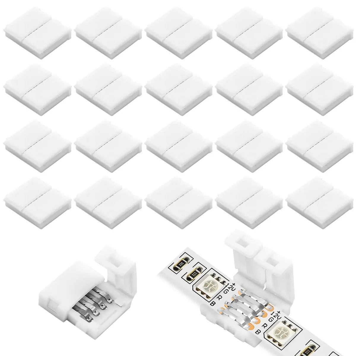  20-Pack 4-Pin LED Strip Connectors 10mm RGB 5050 Solderless Wire Cap Connectors — product photo