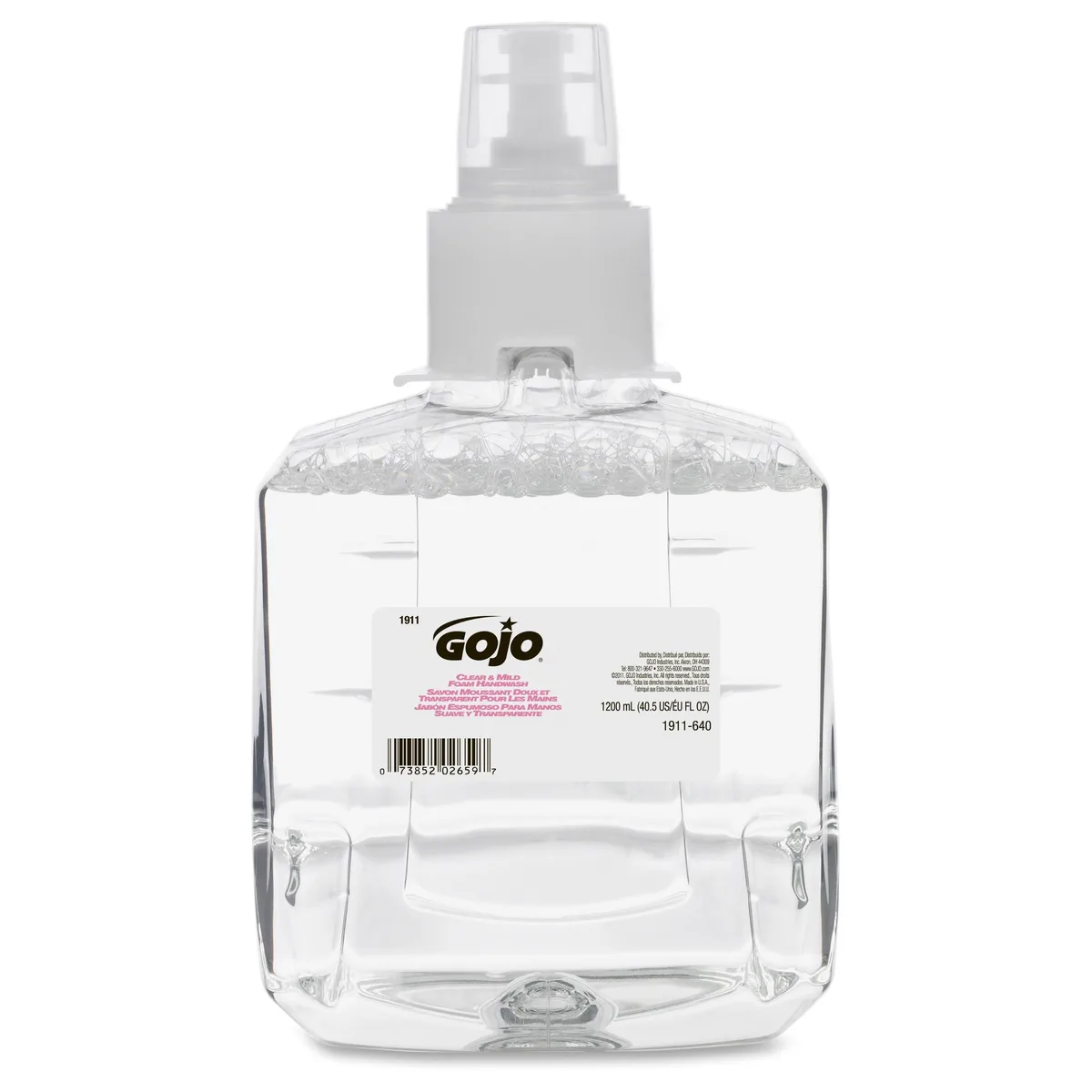 Two clear 1200 ml foam handwash refill cartridges for LTX-12 dispenser