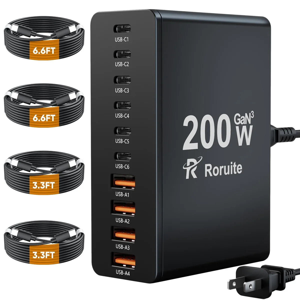 No Sew No Sew JC10A 10-port USB charger 200W 6C 4A black — product photo