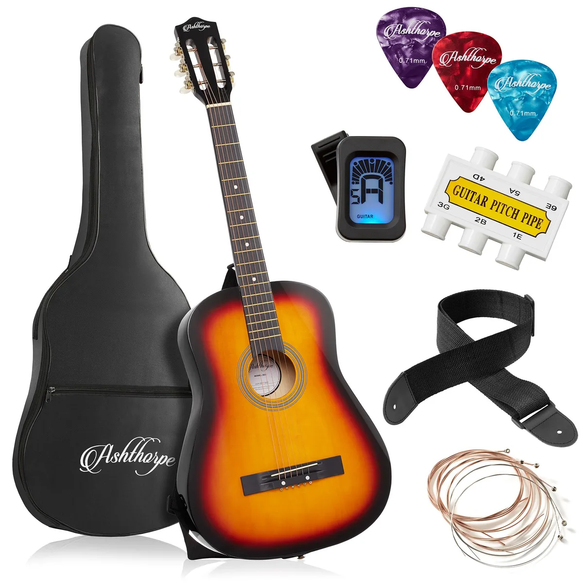 Ashthorpe Ashthorpe 38-inch Beginner Acoustic Guitar Sunburst Starter Kit — product photo