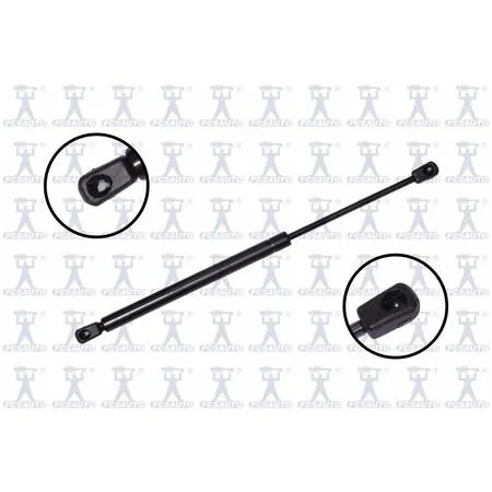 Transparent automotive lift support strut with cylindrical body and mounting ends
