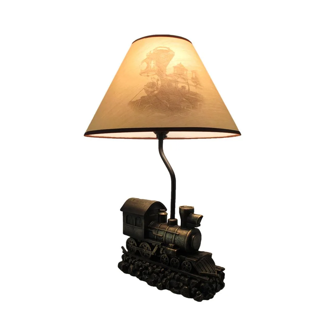 DWK Corporation DWK Corporation Steam Engine Train Table Lamp 19 Inch Antiqued Bronze Resin 13 Inch Shade 40W — product photo