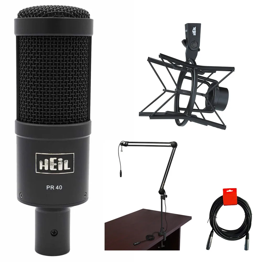 Heil Sound Heil Sound PR40 Dynamic Cardioid Microphone Black Bundle with Shockmount, Arm, XLR Cable — product photo
