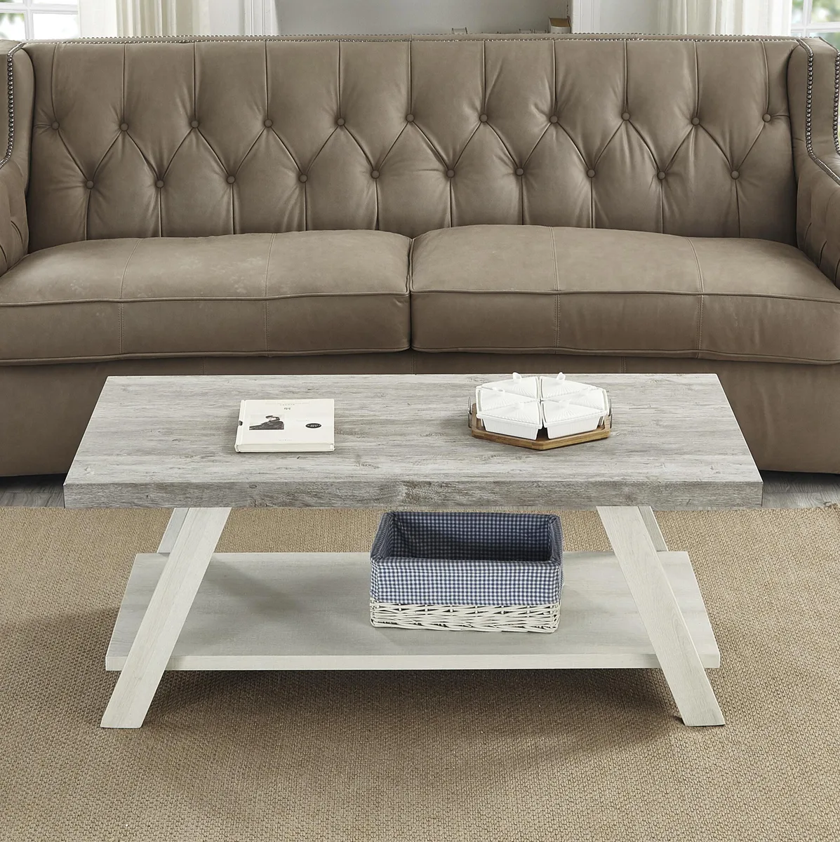 tuphen tuphen Athens Two-Tone Coffee Table Weathered Gray Beige 48x24x19 — product photo