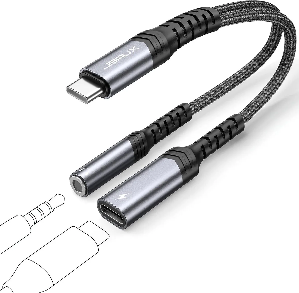 JPWEB JPWEB USB-C to 3.5 mm headphone adapter with PD 60W charging - Grey — product photo