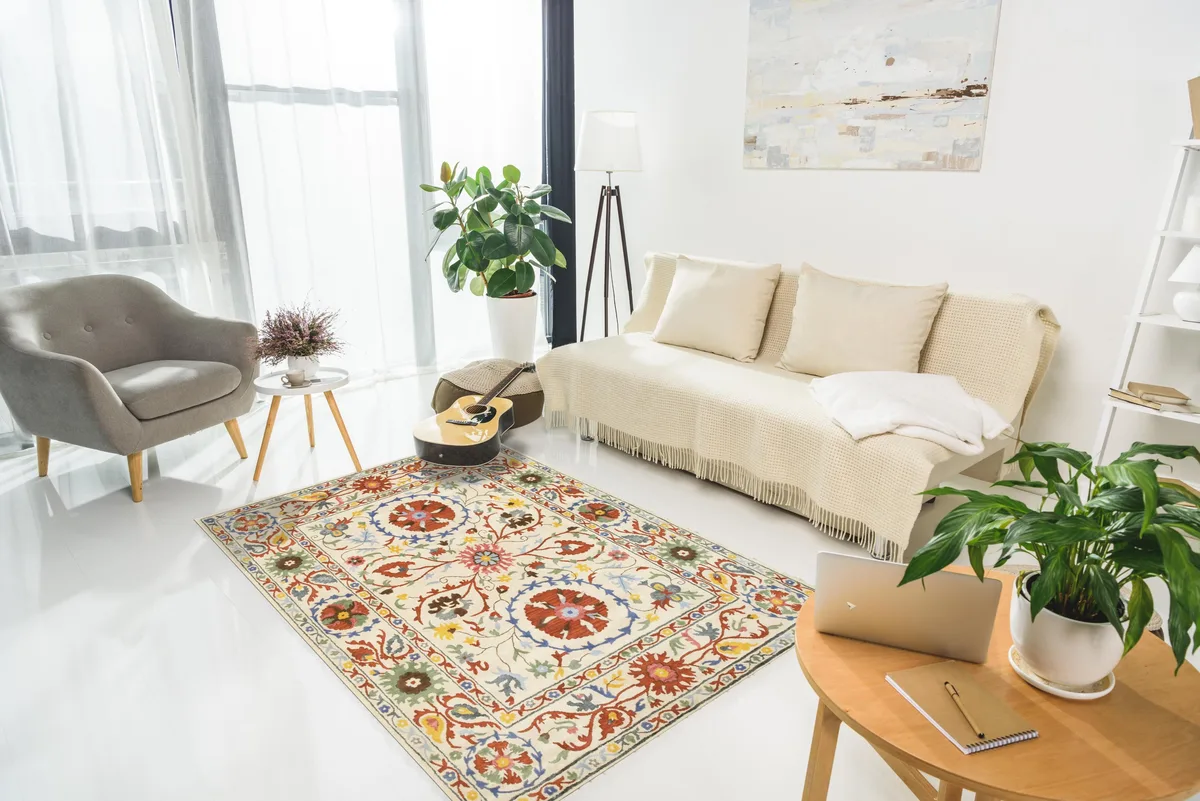 EORC EORC Hand-Tufted Wool Ivory Transitional Floral Suzani Rug 5' x 8' Rectangle — product photo