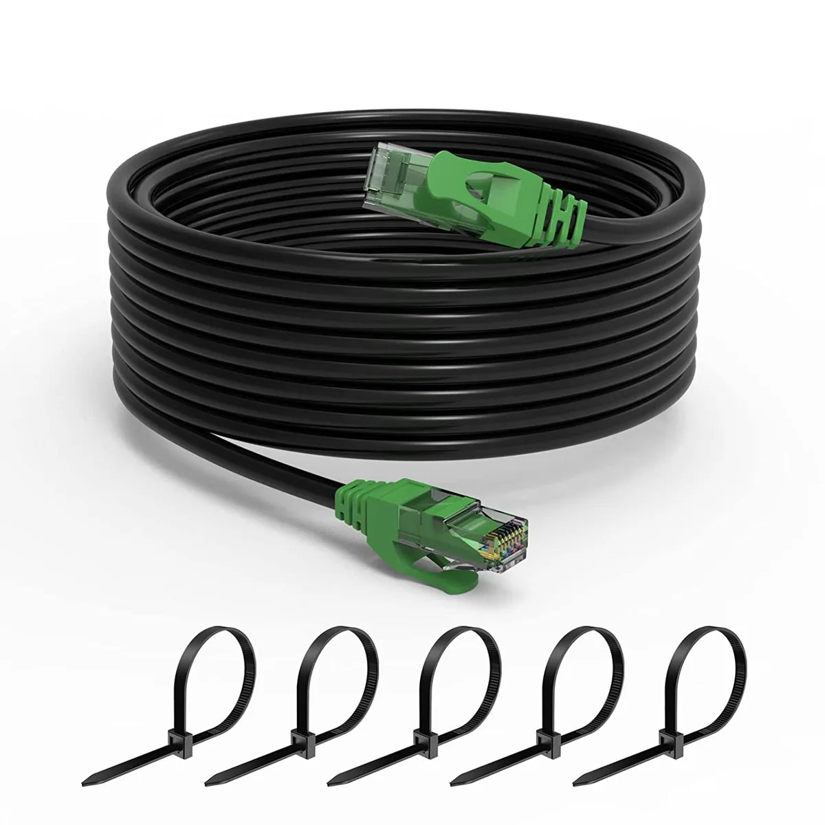 BFKK BFKK Cat6 Outdoor Ethernet Cable 150FT 24AWG CCA UTP Direct Burial LLDPE UV 25 Ties — product photo