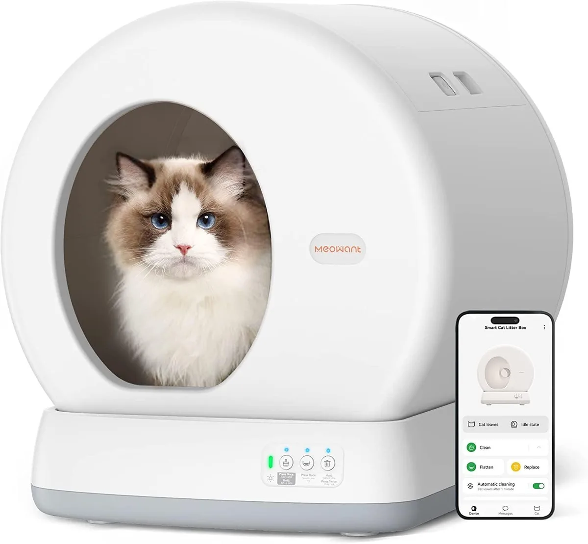 Large enclosed litter box with low entry, app control and odour isolation