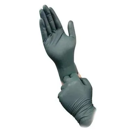 Green nitrile disposable gloves with flocked liner and beaded cuff