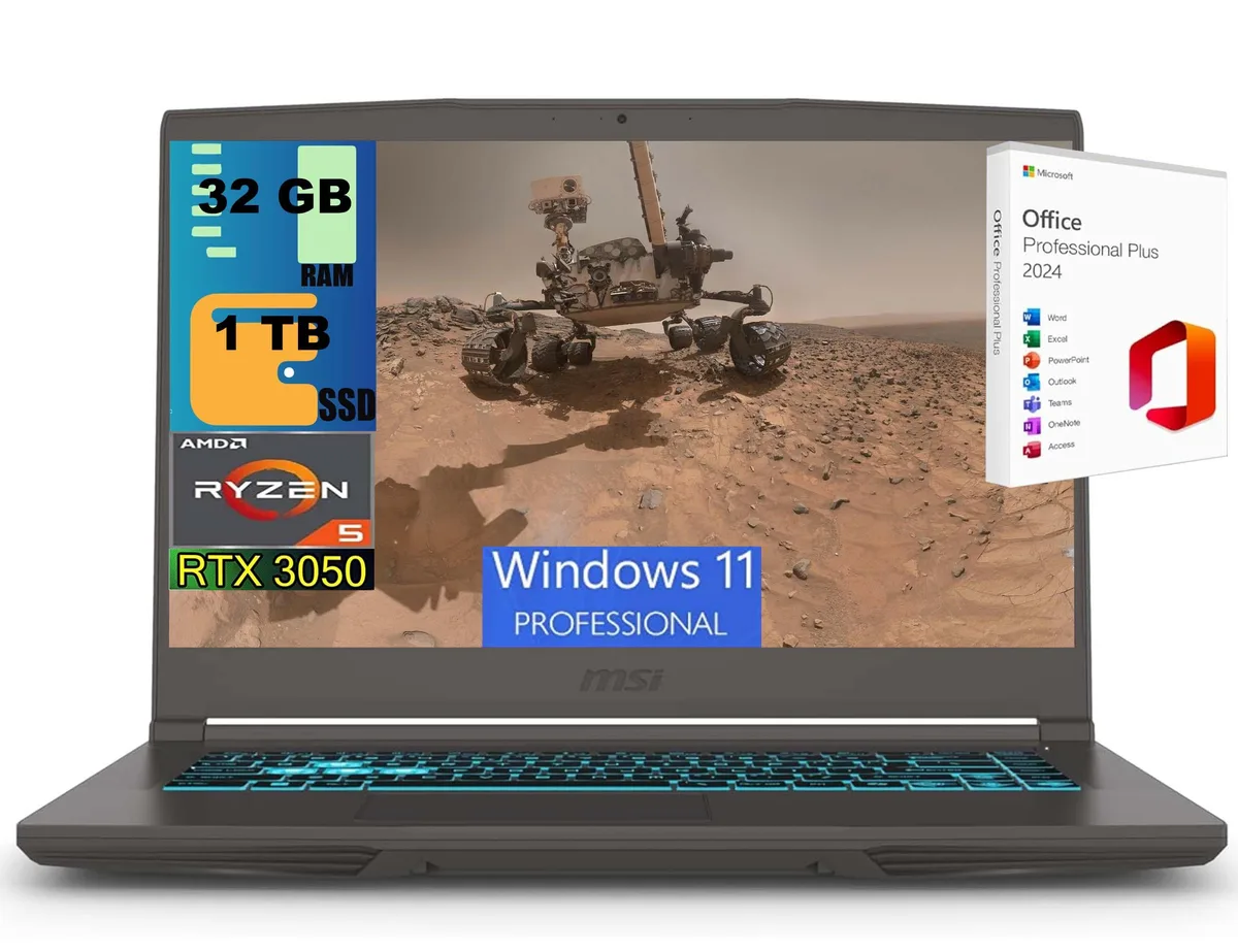 MSI MSI Thin A15 gaming laptop 15.6" FHD 144Hz Ryzen 5 7535HS RTX 3050 32GB 1TB Pro — product photo