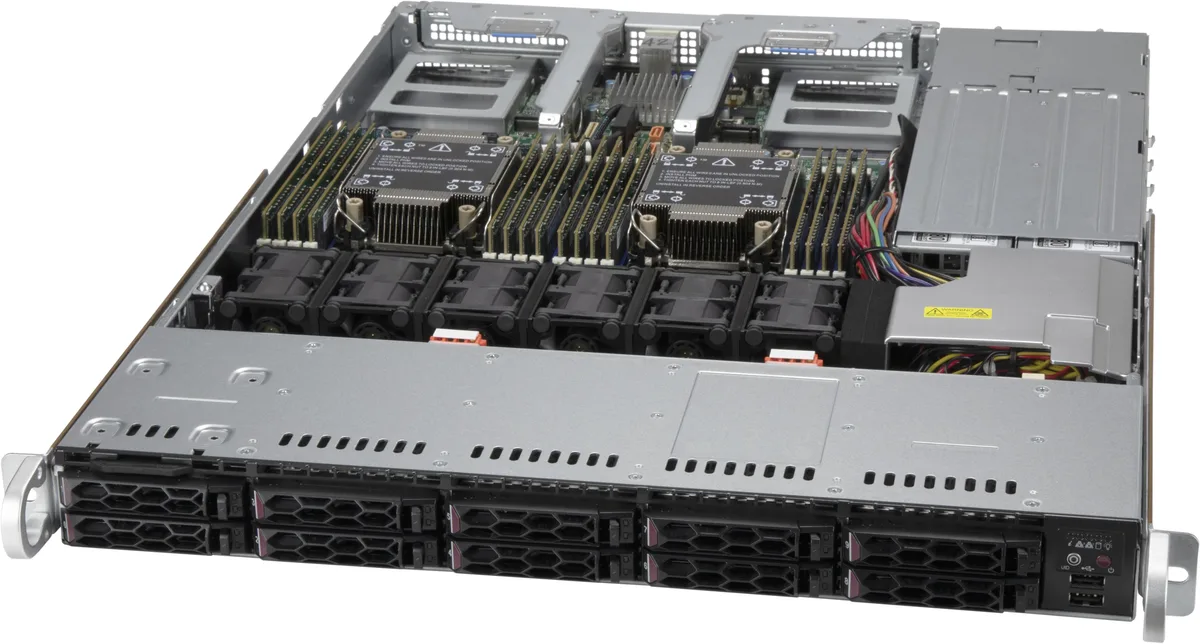 Supermicro Supermicro SYS-120C-TN10R 1U barebone server, 10×2.5″ bays — product photo