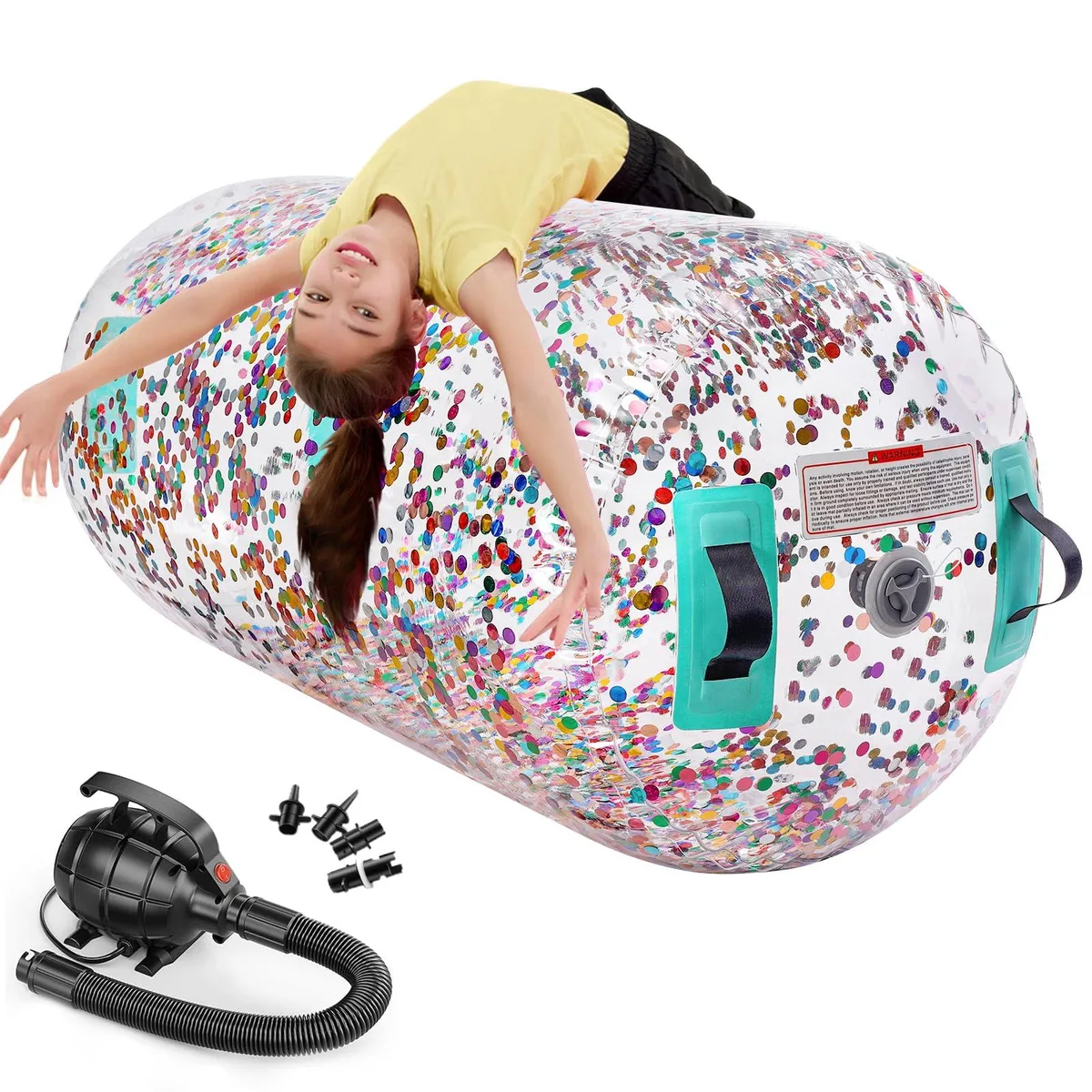 Black inflatable gymnastics barrel 45.2in long 23.6in diameter