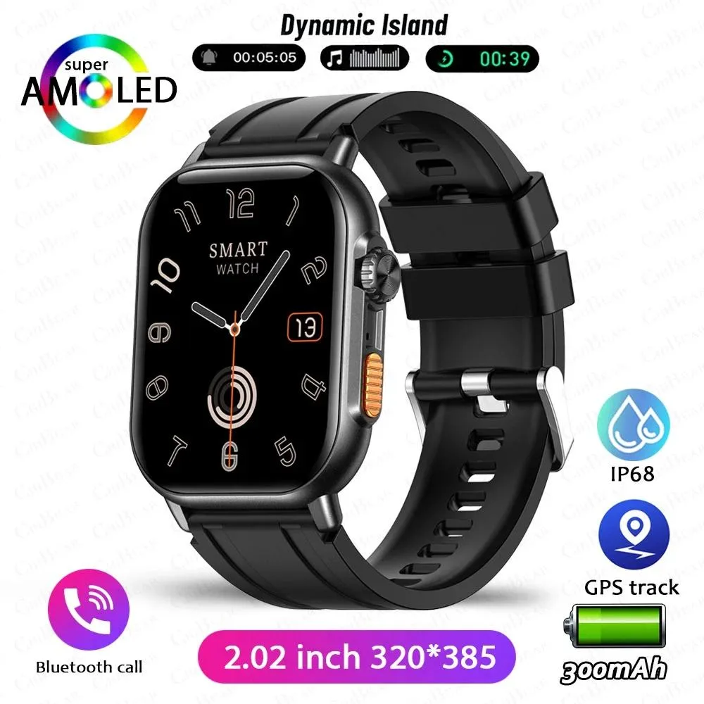 Square 2.02inch smartwatch with black silicone strap and stainless steel link bracelet, alloy case