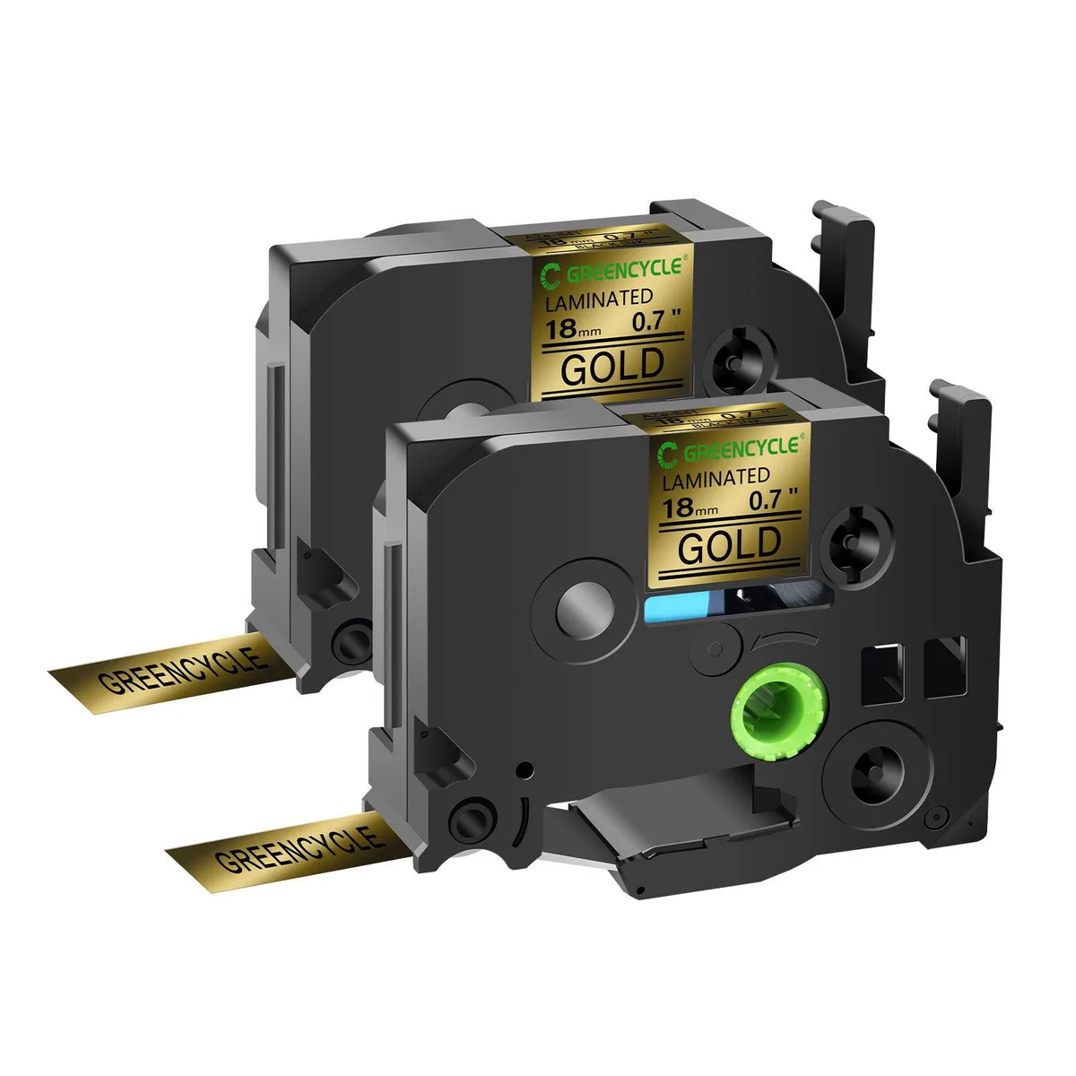 GREENCYCLE GREENCYCLE TZe-841 18mm Black on Gold laminated tape 2 pack — product photo