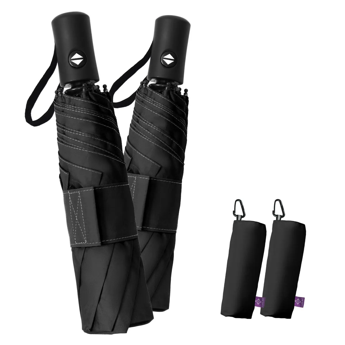 LILAC Compact Travel Windproof Umbrella 43" Auto Open/Close Clear 12.6" Folded — product photo