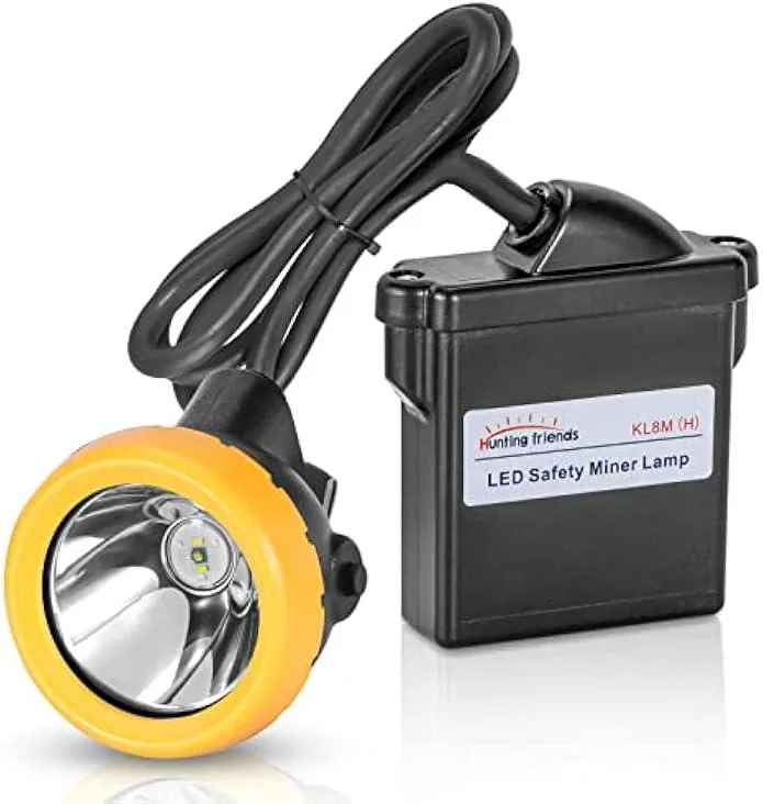 Black explosion-proof mining headlamp with detachable waist-worn battery pack and elastic headband
