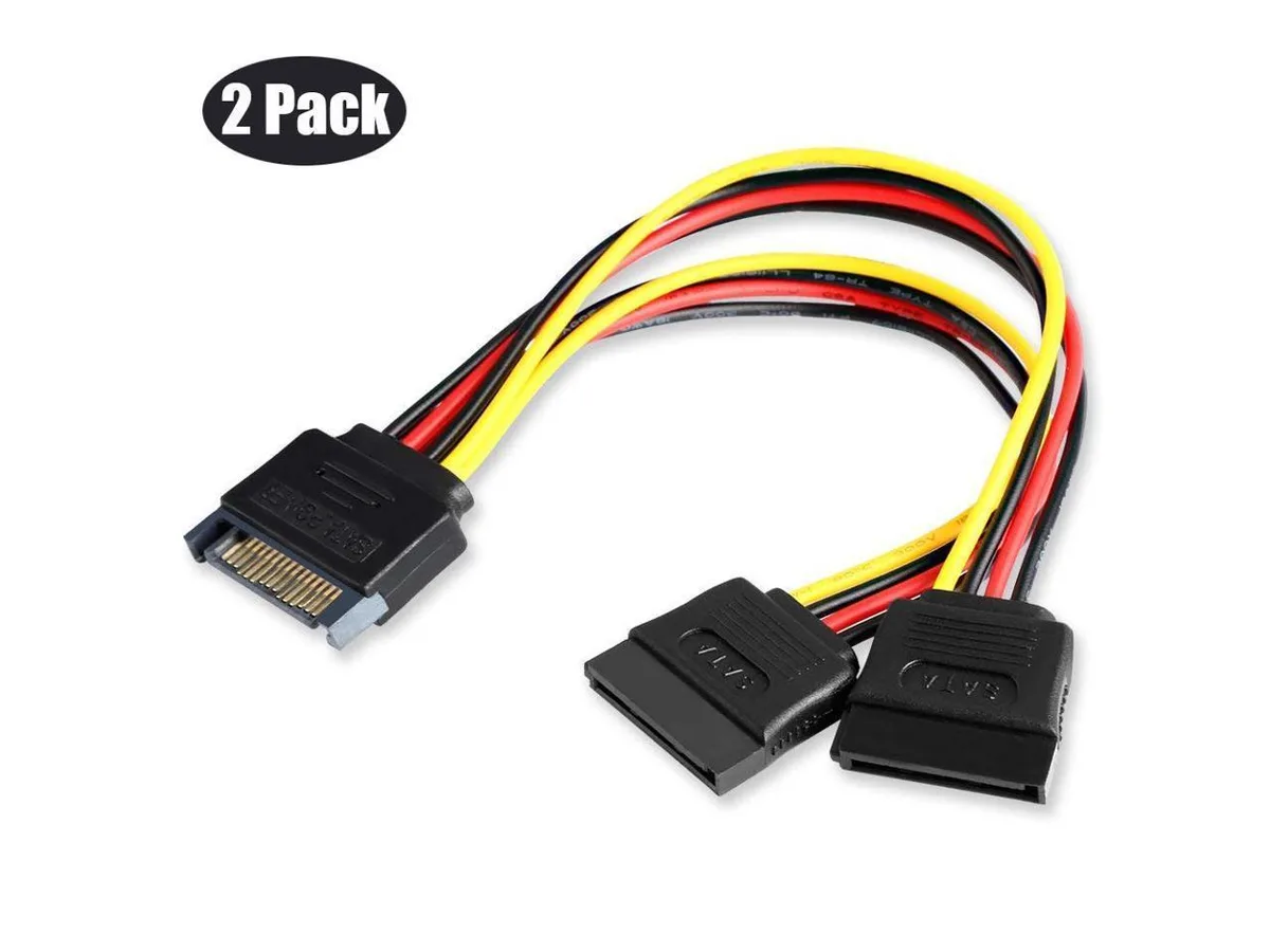 BONAEVER BONAEVER 2 Pack SATA 15 Pin Male to Dual Female Power Splitter Cable 20cm — product photo