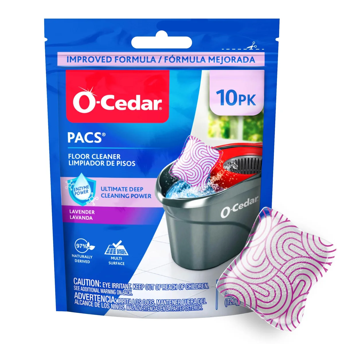 White rectangular box containing ten lavender-scented cleaning pods for hard floors